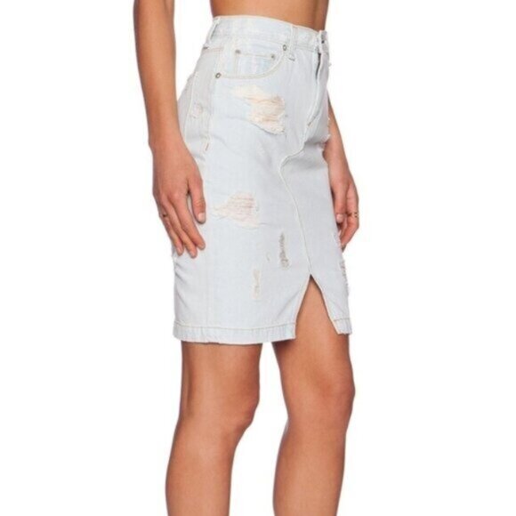 Rag & Bone Denim Jean Mini Skirt Light Wash Distressed High Rise - Picture 6 of 11